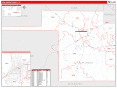 Tom Green County, TX Digital Map Red Line Style